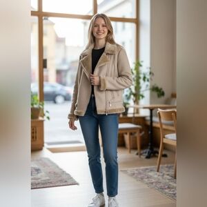 Nina Leonard Faux Fur Warm Cozy Jacket In Small Light Beige